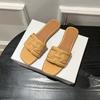 Sheepskin version~ Straw flat bottom square head vacation one-word slippers women's summer wear sandals half slippers