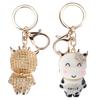 2Pcs Keychain Pendant Cartoon DiamondStudded Resin Small Cow Shape Metal Key   Decoration(White )