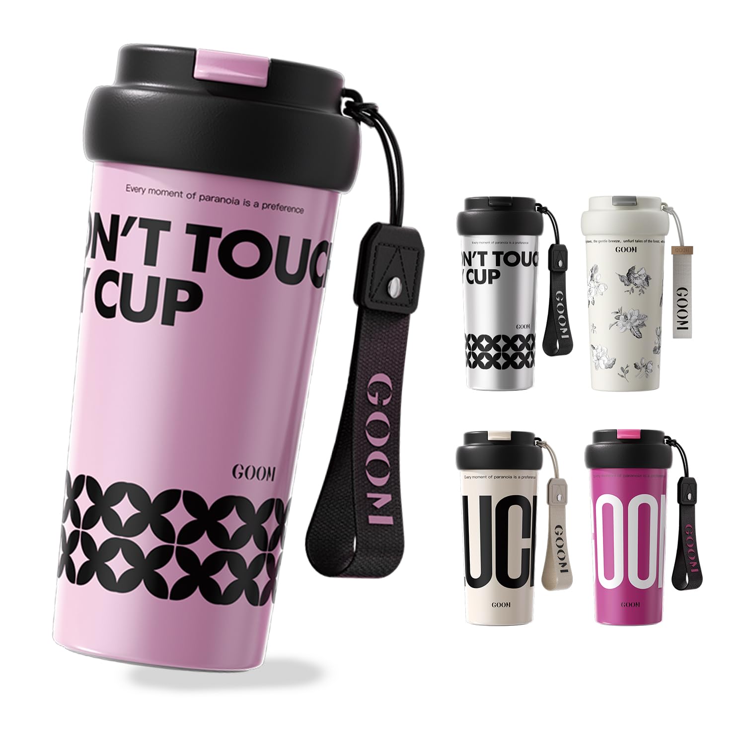 

Термокружка GOOM для кофе и воды, из нержавеющей стали 316 с вакуумной изоляцией, сохраняет тепло, в комплекте ремешок, тамблер, бутылка, чашка, бутылка, розовый