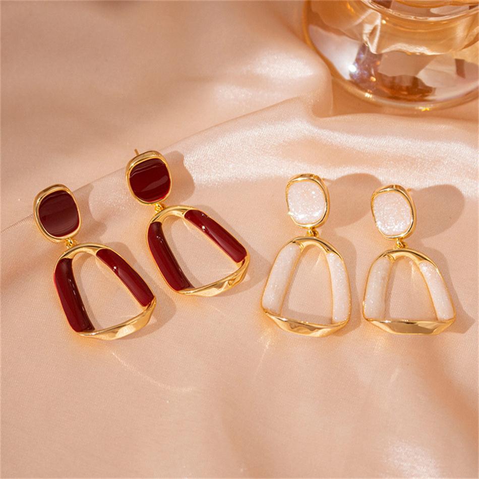 Ancona Red Big Hollow Square Enamel Geometry Drop Earrings Exaggerated Wedding Party Jewelry Accessories Christmas Gift