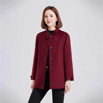 Manteau Double Face Brodé 100% Laine pour Femme Fengmao