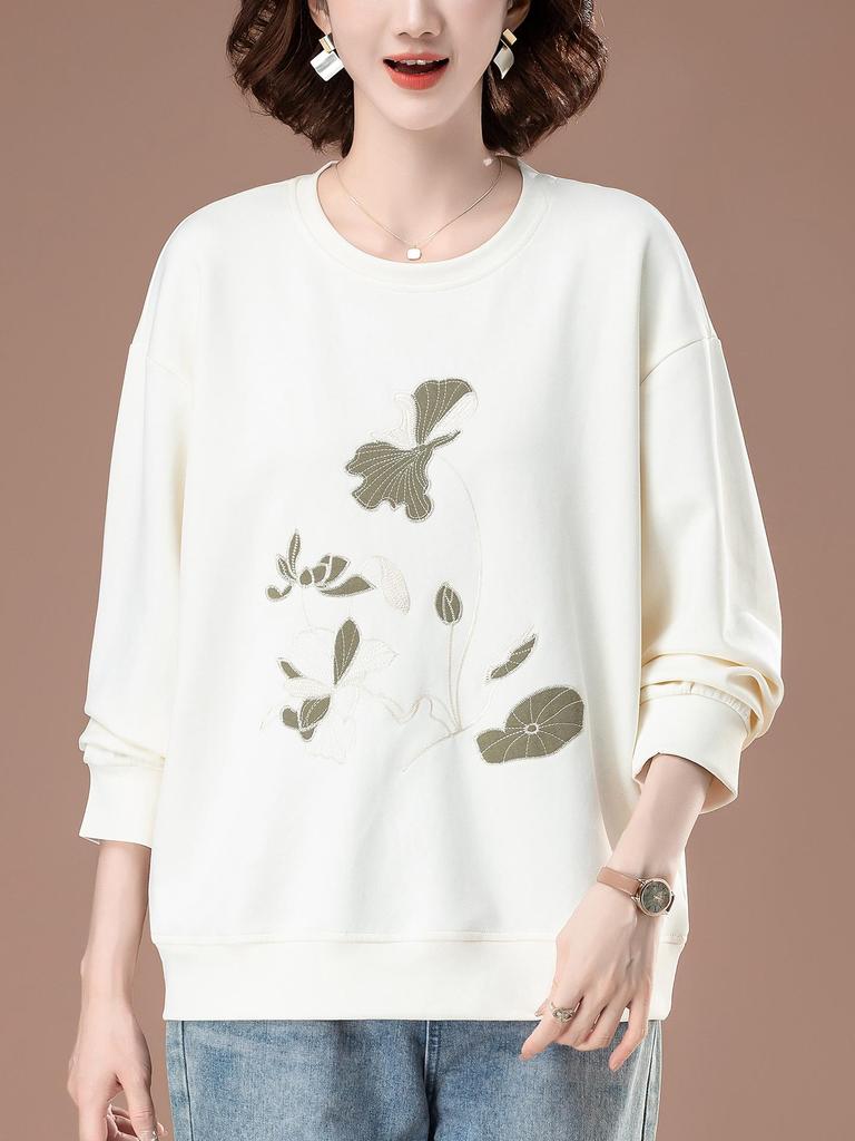 Women's Plus Size Embroidered Sweatshirt - Stylish Loose Fit for Spring & Autumn