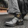 Herren Retro Ritterstiefel Herbst Neu Runde Spitze Metallschnalle Seitenreißverschluss Herrenstiefel Modetrend Lokomotivstiefel Große Größe 39-48