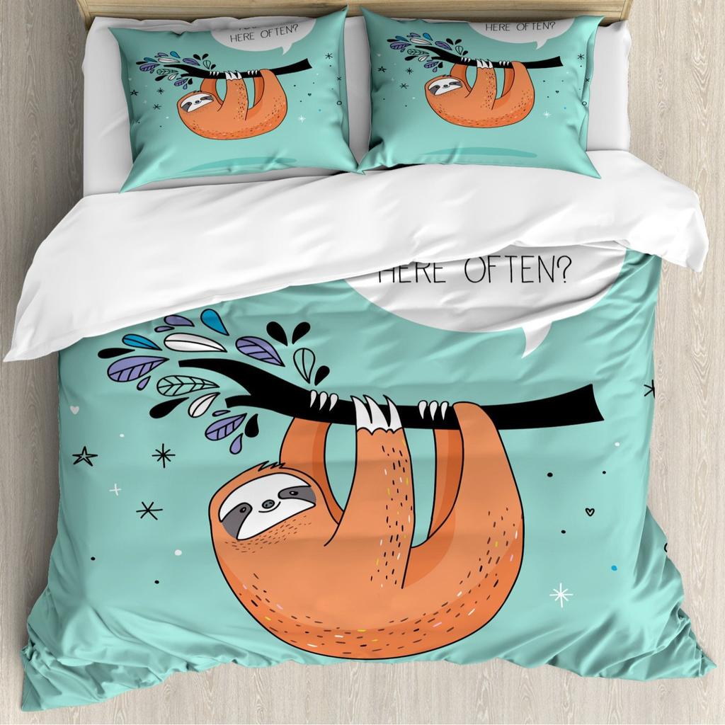Sloth Starry Sky Duvet Set Three-Piece Children'S Room Decorative Bedding Set