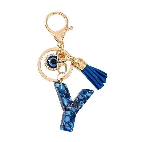 Blue Series Keychain Pendant Initial Letter Key Chain with Eyes Tassel Design