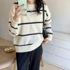 Korean Style Crew Neck Pullover Stripes Women's Sweater Autumn Winter Fashion New Casual Loose Long Sleeved Knitted Tops Office Lady Elegant Clothing