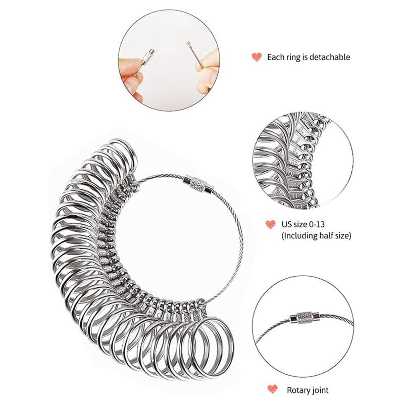 A44Z-3PCS Ring Sizer Measuring Tool Set, Ring Gauges With Finger Sizer Mandrel Ring Sizer For Jewelry Sizing Measuring