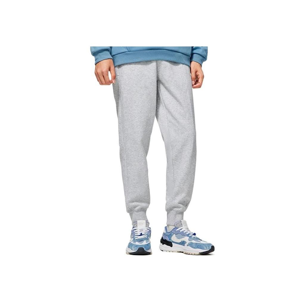 Li-Ning Anti-Wu Series Solid Color Letter Print Drawstring Fleece-Lined Loose Sweatpants Men Bottoms Light-Floral-Grey AKLSB89-3