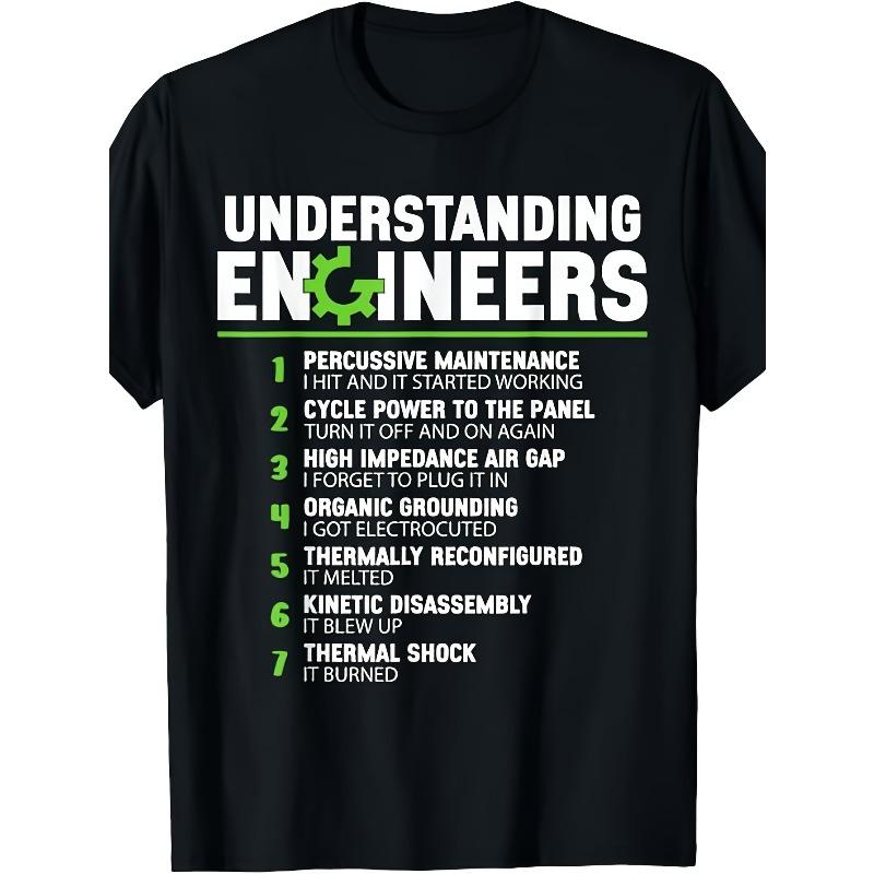 European Sizes Funny Engineer T-Shirt Gifts for Men - Understanding Engineers Humor, Casual Short Sleeve Tee with Engineer Life Graphic