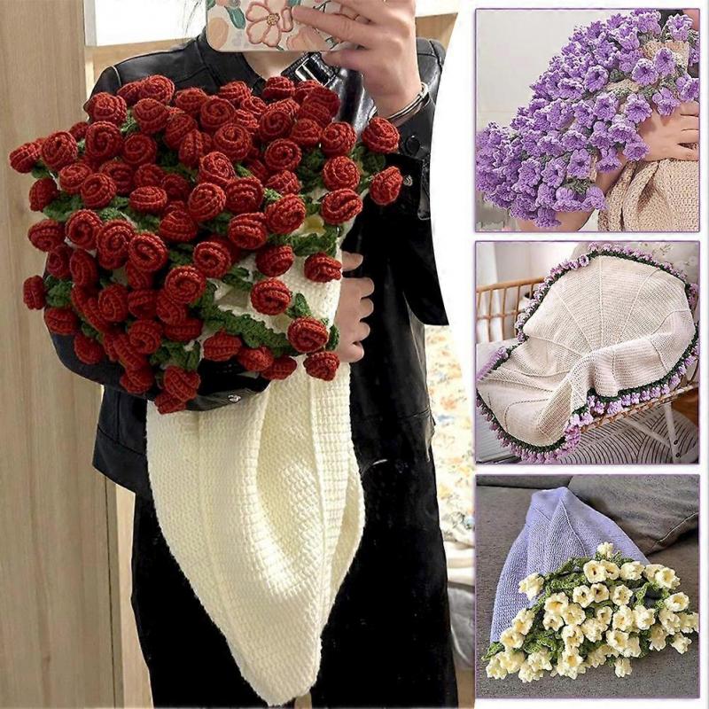 Bouquet Blanket Crocheted Flowers Crochet Flowers Bouquets DIY Hand-made Rose Blankets for Beginners