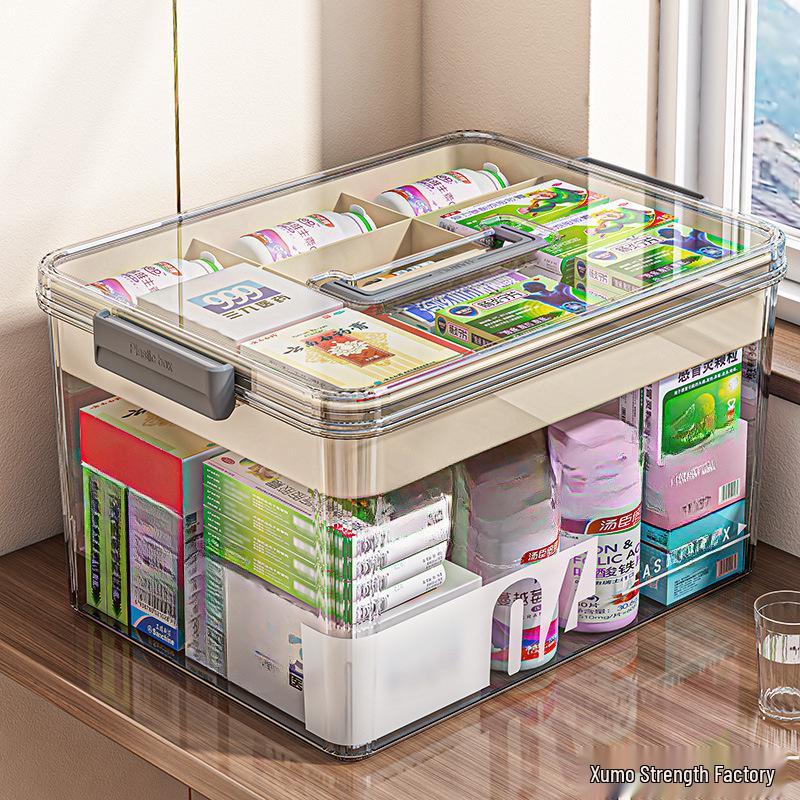 Family Pack Multi-layer Transparent Medicine Storage Box - Portable with Large Capacity