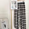 Women's High-Waisted Fleece-Lined Wide-Leg Plaid Pants for Autumn and Winter