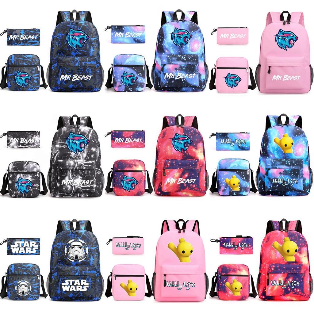 Mr Beast Lightning Cat Three Piece Backpack Set For School With Cute And Fun Design