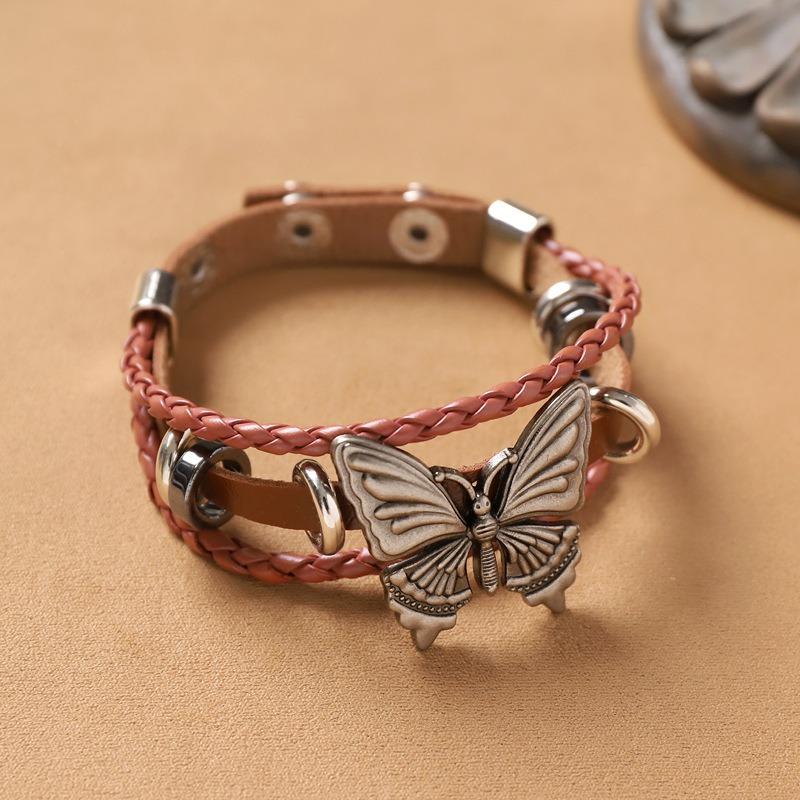 Vintage Maillard Wasteland Wind Cowhide Stacked Bracelet Bohemian Exotic Bracelet Medieval Accessories Women