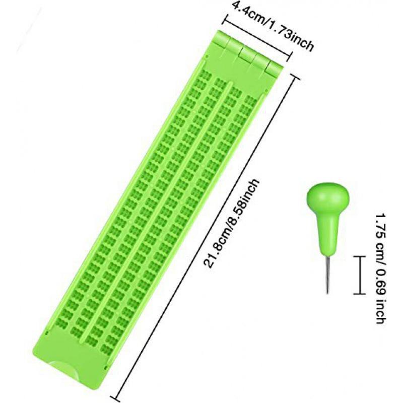 Braille Writing Slate with 4 Lines and 28 Cells for Blind Learners, Includes 2 Pens