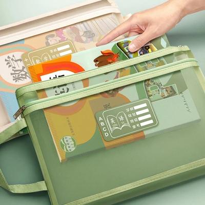 New Useful A4 Stationery Storage Bag Double-layer Transparent Mesh Zipper Bag Large Capacity Organizer Bag Cosmetic Makeup Bag