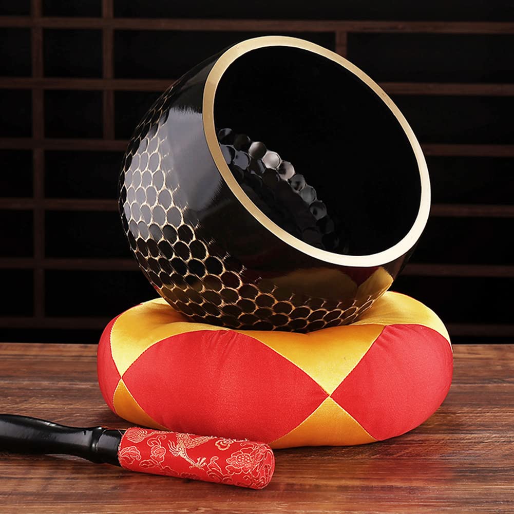 YUYAKESHI Buddhist Bell, a 3-piece set with a rich, deep tone, deep bass, and a hand-hammered brass bell with a scaly surface. Includes a futon, bell