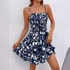 Women's Summer Ethnic Printed Sleeveless High Waist A Line Lace Up Dress