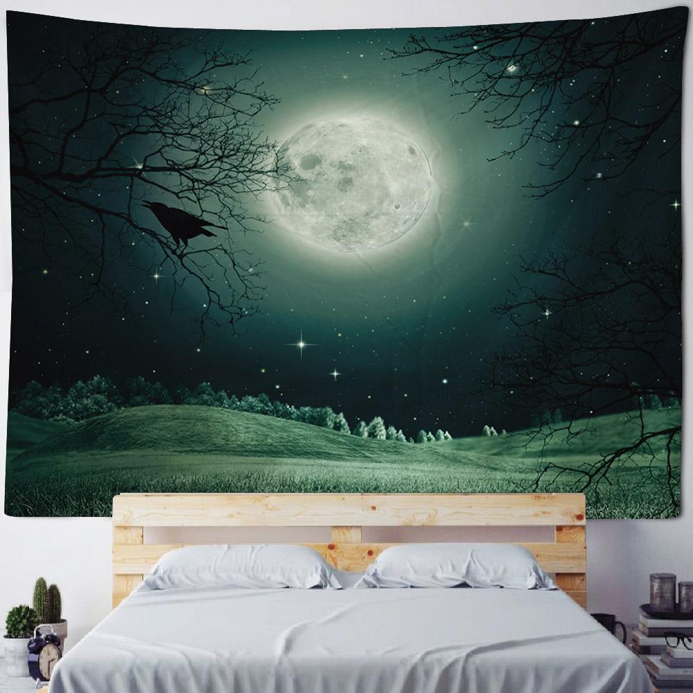 Forest Night View Tapestry, Moon, Starry Sky, Home Wall Hanging Cloth, Bohemia, Fantasy, Living Room, Bedroom, Wall Decoration