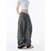 Black of Exit American Retro Plaid Cuffed Casual Pants for Men and Women, Loose and Lazy Wide-Leg Floor-Length Pants
