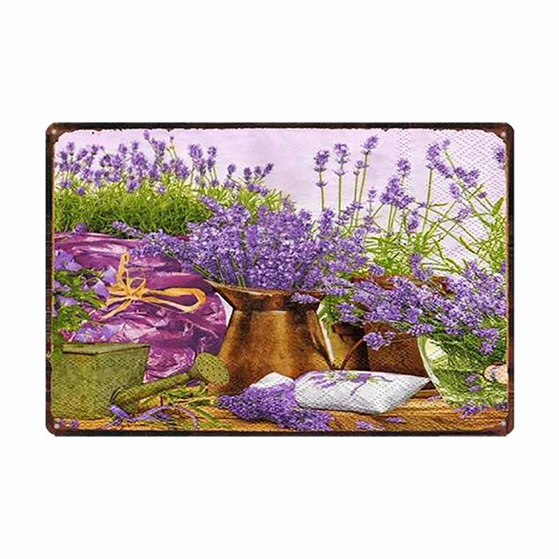 Lavender Metal Plate Flower Farmhouse Tin Signs Plaque Vintage Wall Art Poster Home Garden Decor 20x30cm