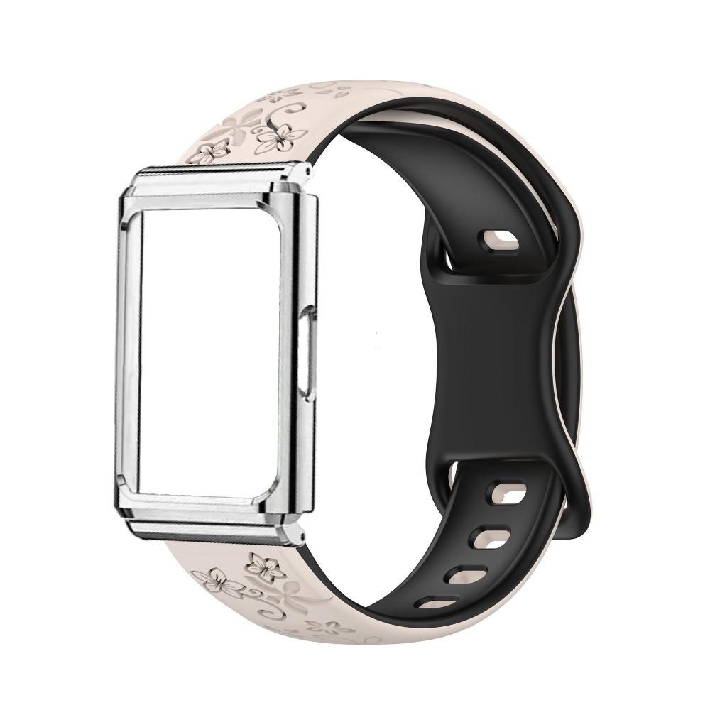 Metalowa rama etui ochronne + Dwukolorowy wytłaczany silikonowy pasek do Huawei Band 11 Pro