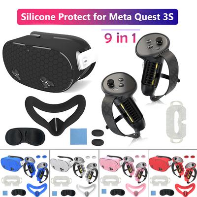 7 en 1 Meta Oculus Quest 3s 3 S Accesorios Funda Empuñaduras para el Controlador Correa de Mano Almohadilla Facial Interfaz Facial de Silicona Protector de Lente