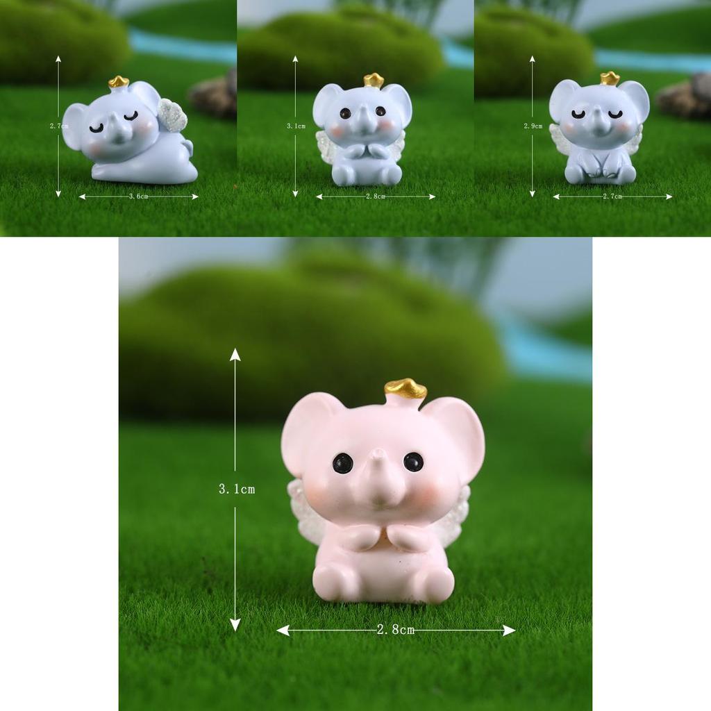Adorable Pink Blue Resin Elephant Set Miniature Animal Figures For Home Decor