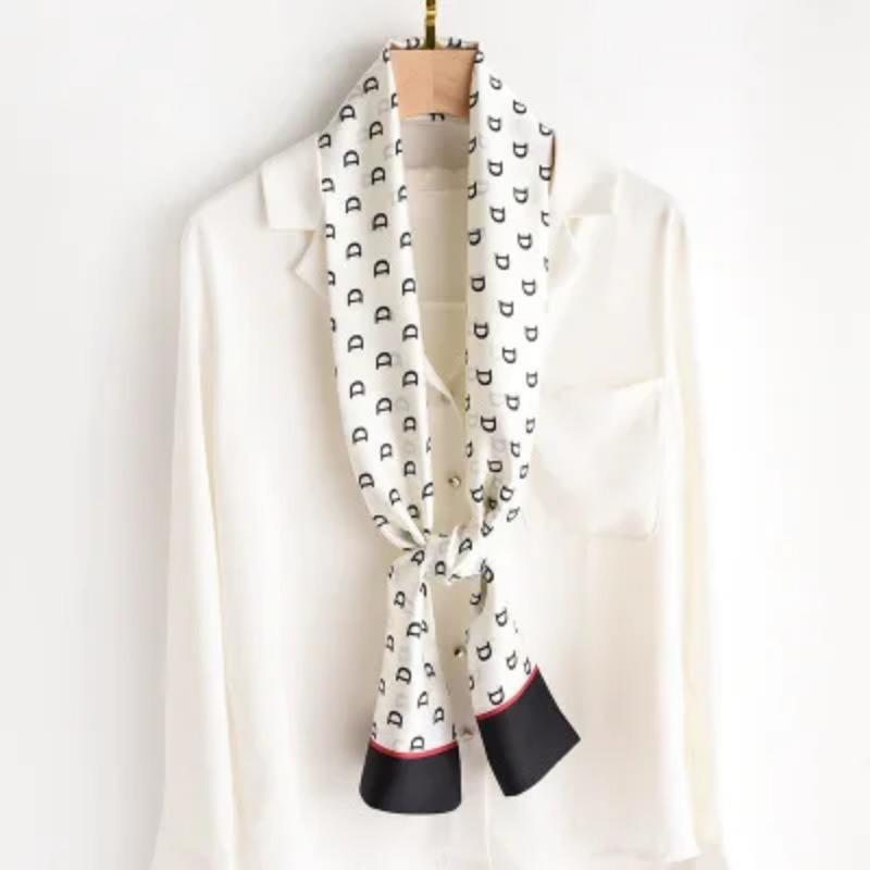 Hijab Real Long Silk Women Print Elegant Neck Scarves Hair Head Ribbon Tie Bag Handle Decoration Foulard Collar Kerchief