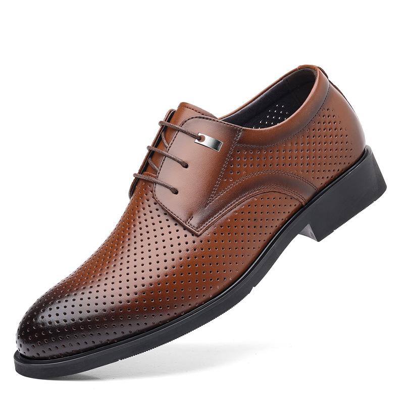 Hollow Leather Shoes Men's 2025 Summer Breathable Men's Large Size Casual Heightening Leather Sandals 2025