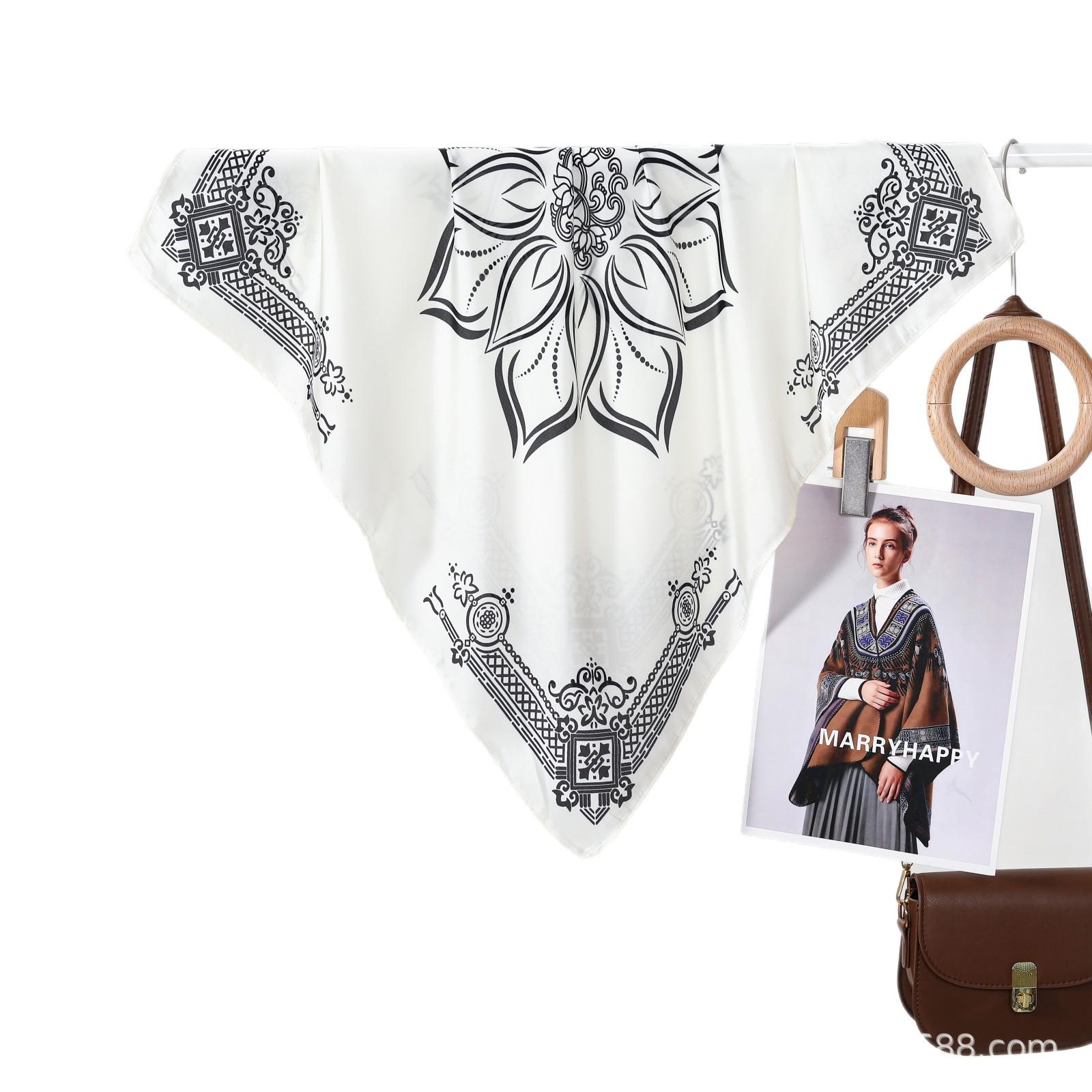 Elegant Women s Lotus Silk Scarf - Versatile Neck & Head Accessory, Perfect Holiday Gift Black Lotus