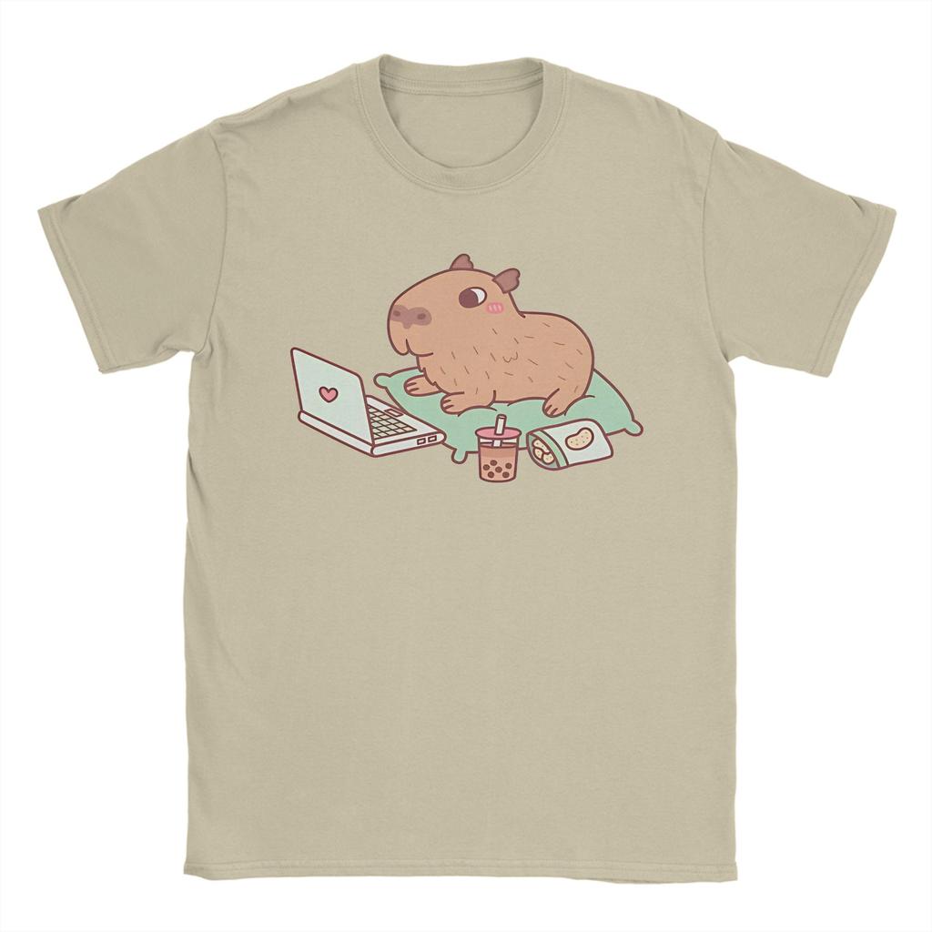 Kawaii Capybara Animal Tshirts Unisex Unisex Novelty 100 Cotton Tees Round Neck Short Sleeve T Shirt Gift Tops