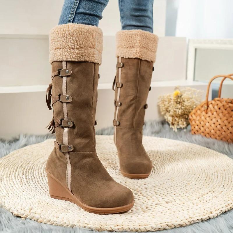 Womens Boots Fashionable Wedge Heel Mid-calf Boots Plush Warm Winter Boots for Women Comfortable Casual Cotton Boot Botas Mujer