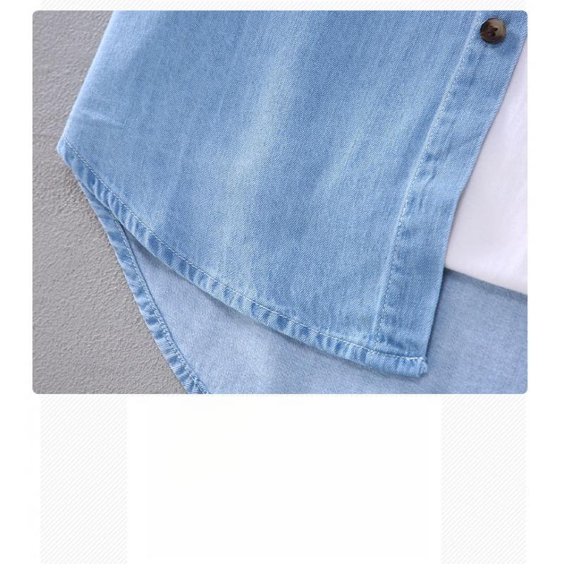 Summer New Vintage Artistic Men'S Short-Sleeve Denim Shirt Solid Color Lapel Collar Loose Casual Versatile Shirt