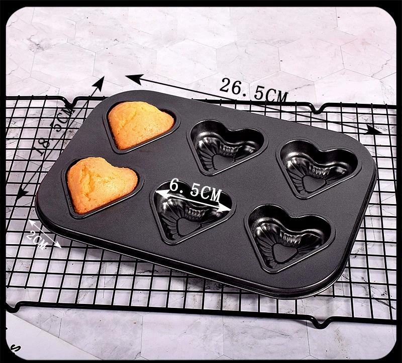 6 & 12 Holes Round and Heart Shape Cake Pan Cupcake Mold Nonstick Carbon Steel Baking Tray Set