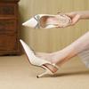 Fashion spring and summer new high-end pointed rhinestone bow silver patent leather high heels women