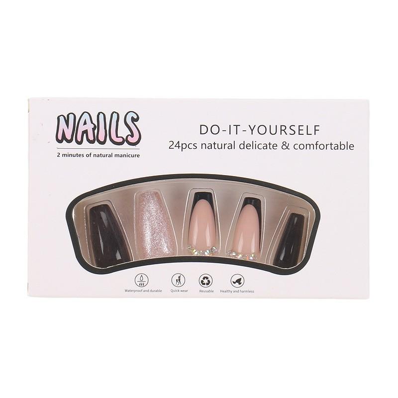 Top-Selling Rhinestone-Embellished French False Nail Tips, 24-Piece Set, European & American Style