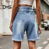 Καλοκαιρινά Γυναικεία Τζιν Σορτς Μήκους Μέχρι το Γόνατο Με Μέση που Φτάνει Μέχρι τη Μέση Ελαστικά Καθημερινά Φαρδιά Ίσια Πόδια Ξεβαμμένα με Μανσέτες Τζιν Σορτς Παντελόνια με Τσέπες