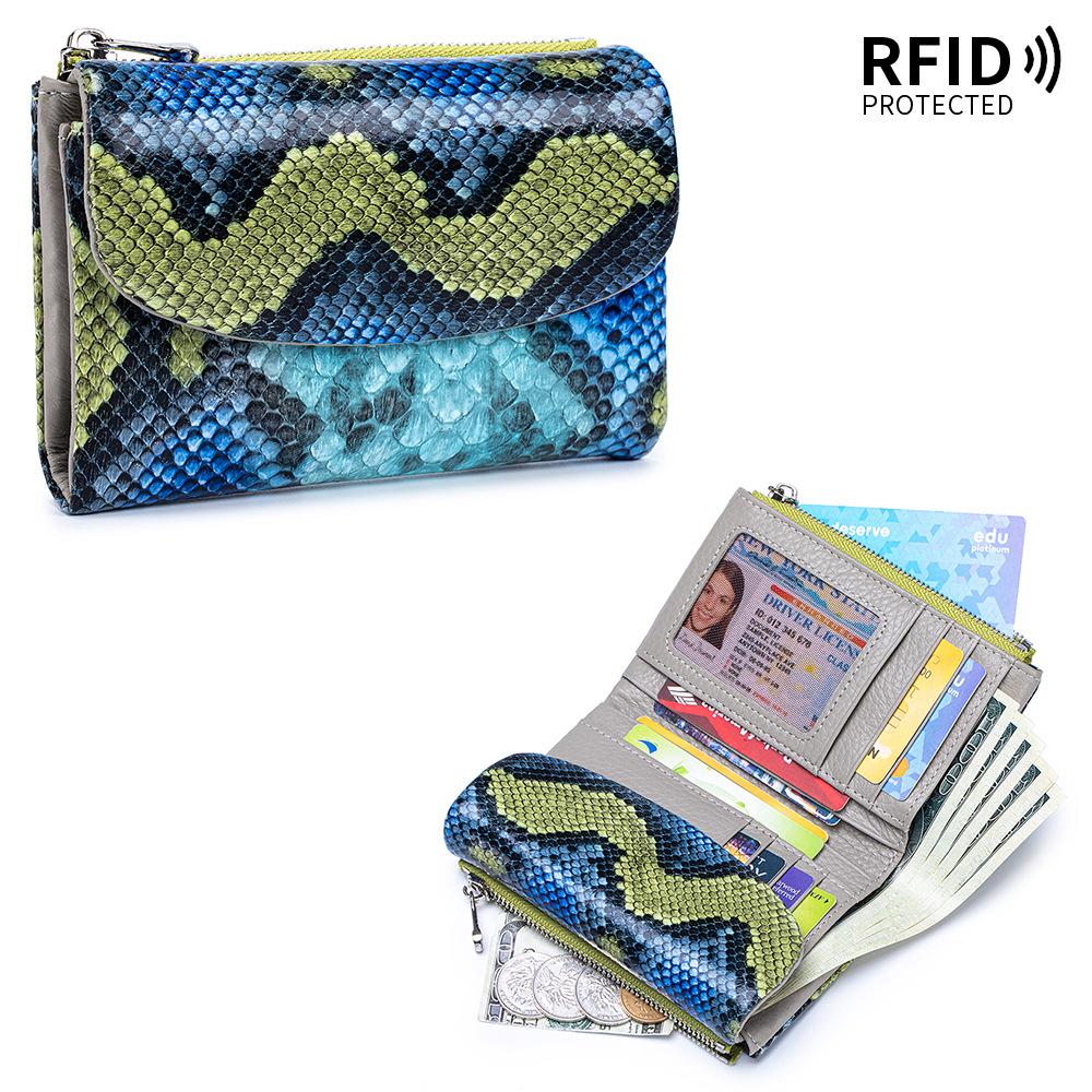 Damen-Clutch aus echtem Leder mit RFID-Schutz: Kurzes Mode-Portemonnaie mit großer Kapazität