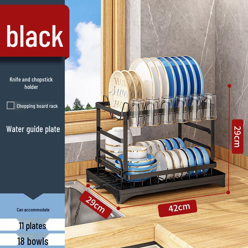 Double-Layer Kitchen Storage Rack: Countertop Bowl, Plate, Cup, and Utensil Holder with Draining Function
