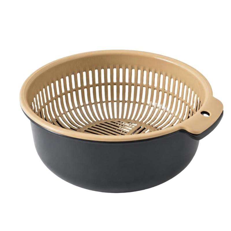 Fruit Washing Colander Bowl Set, Removable Drain Basket and Outer Bowl for Rinsing Produce, Legumes and Rice at Sink