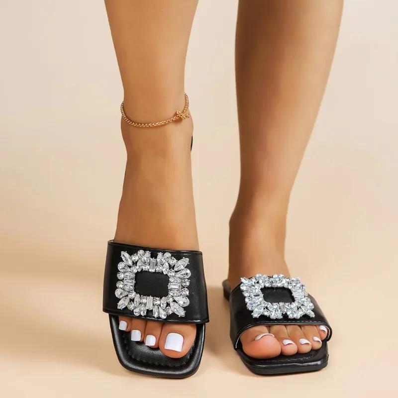 Fashion Women's Shoes 2025 New Basic Women's Slippers Fashion Crystal Daily Slippers Women Summer Plus Size Best Seller Flat Slippers