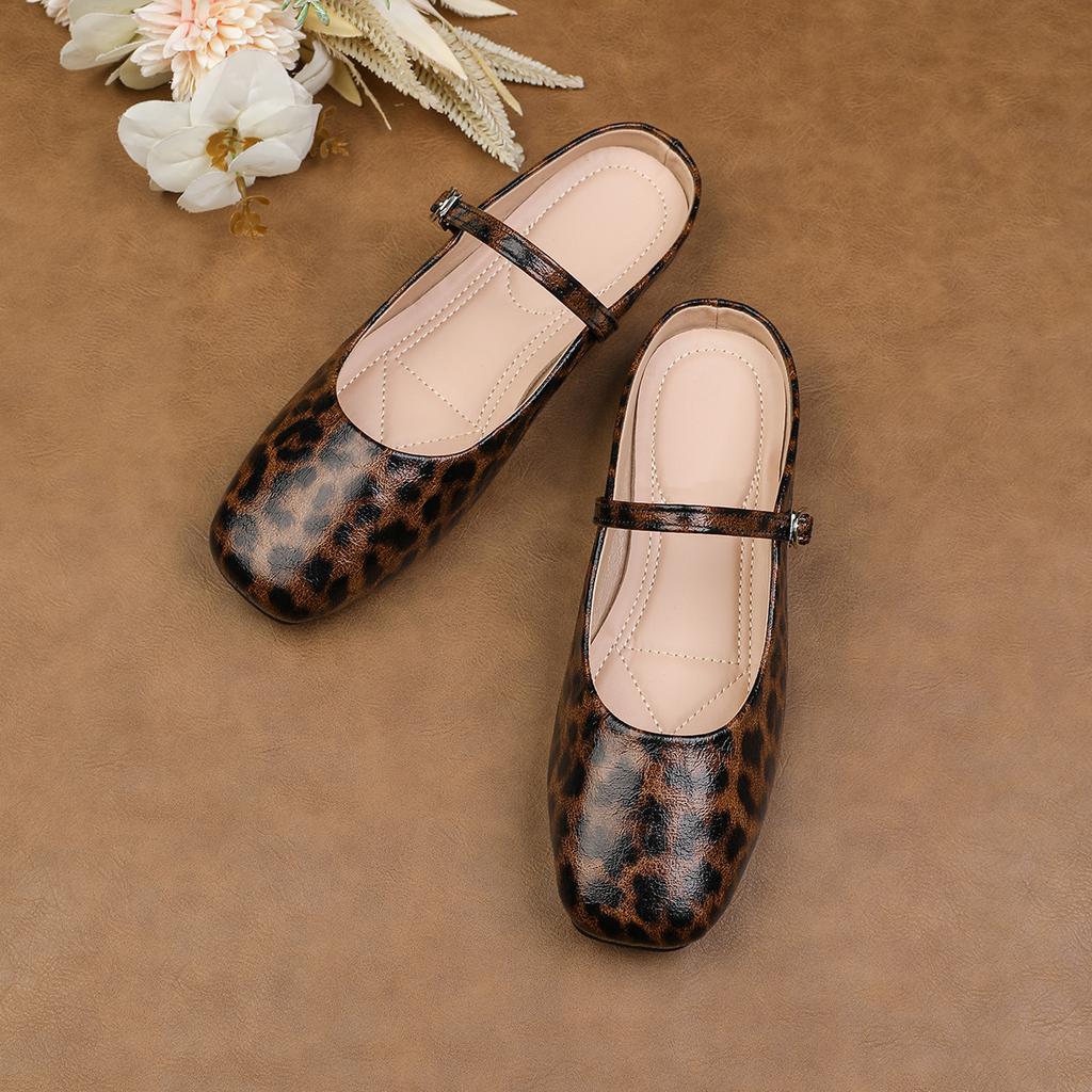Fashion Flat Shoes for Women 2025 Spring and Autumn Mary Jane Women's Leopard Print Flat Casual Shallow Plus Size Women's Shoes 44 42 43