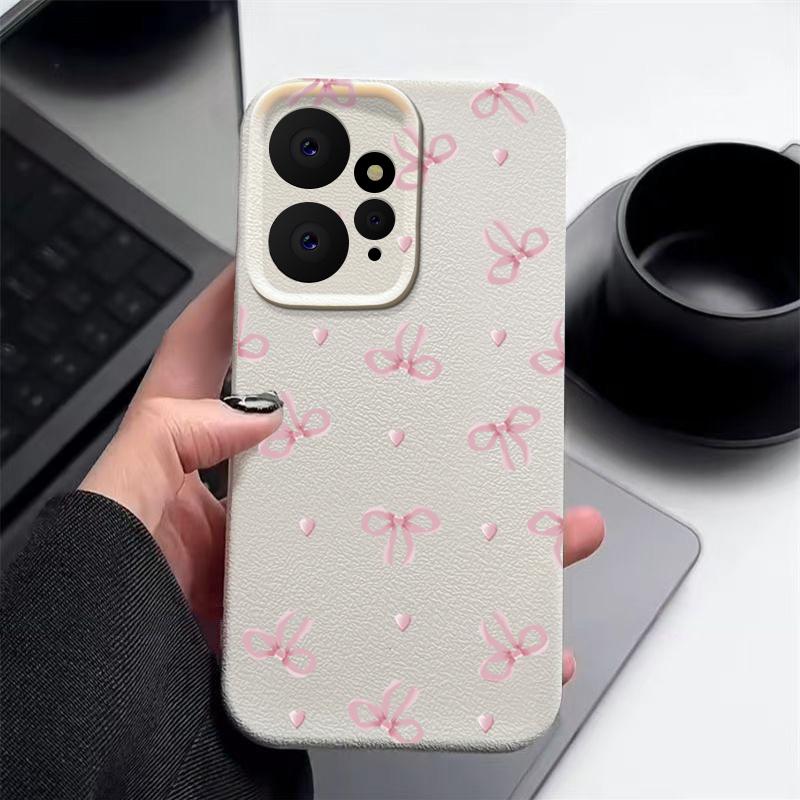 

Тонкий чехол из мягкой кожи с принтом банта для Xiaomi 13T Pro Poco X6 Redmi Note 14 13 Pro 12 11, матовый противоударный защитный чехол для объектива телефона Redmi Note 11 бежевый/белый