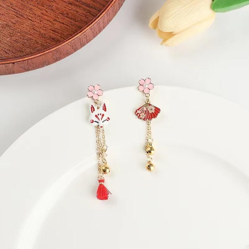 Anime Earrings Kimetsu No Yaiba Cherry Blossoms Fox Fashion Classy Bracelet Cosplay Party Accessories Bag Charm