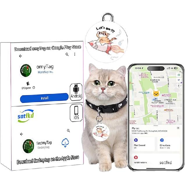 Cat Tracker-Airtag Cat Collar-Pet Tracker-GPS Tracker for Cats | Android and iOS Universal | No Monthly Fee | No Charging Required | Waterproof |