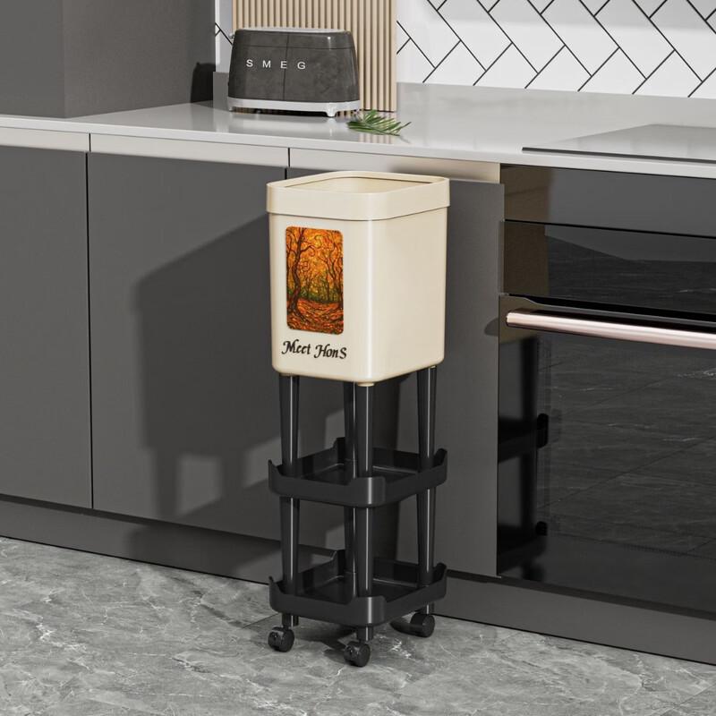 Mobile Bathroom Trash Can with 2-Layer Tray