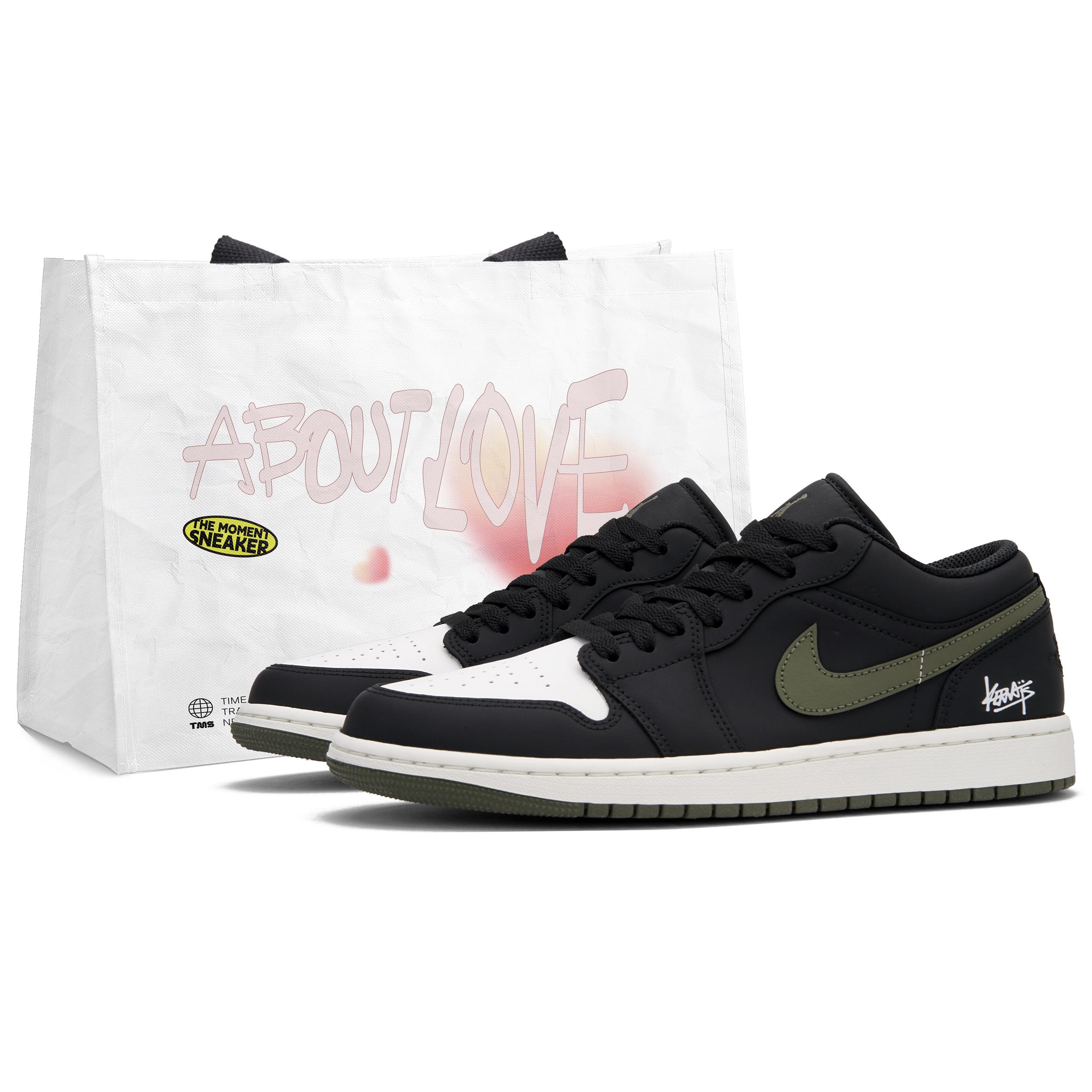 

Jordan Air Jordan 1 Silent Black Abrasion Resistant Low top Vintage Basketball Shoes Unisex Black Green 553558-092(Team645-) 42.5