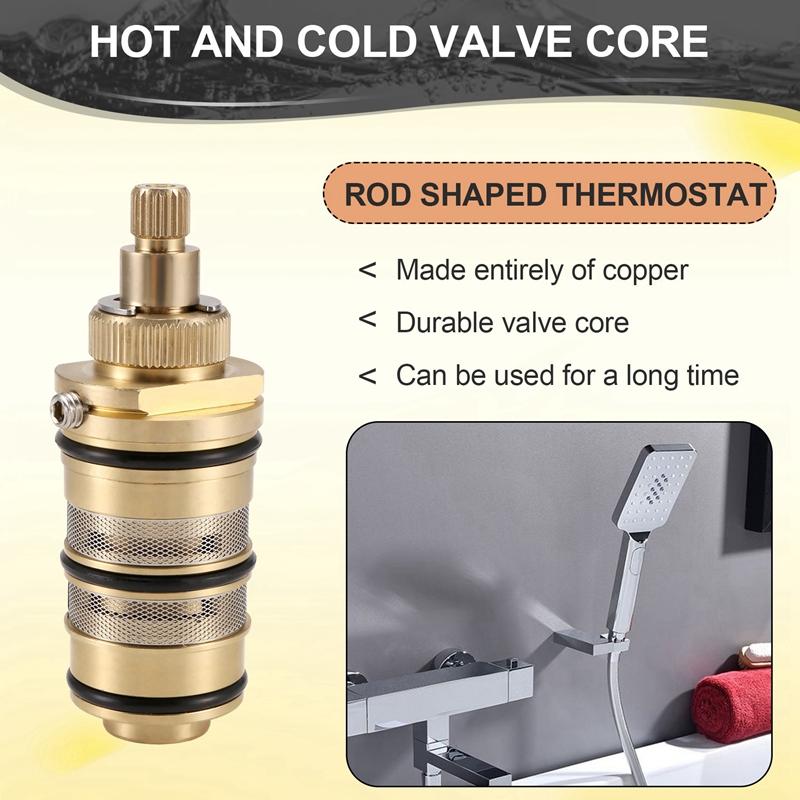 Brass Replacement Thermostatic Cartridge, Shower Mixer Valve Bar Repair Kit Bathroom Water Temperature Control Faucet