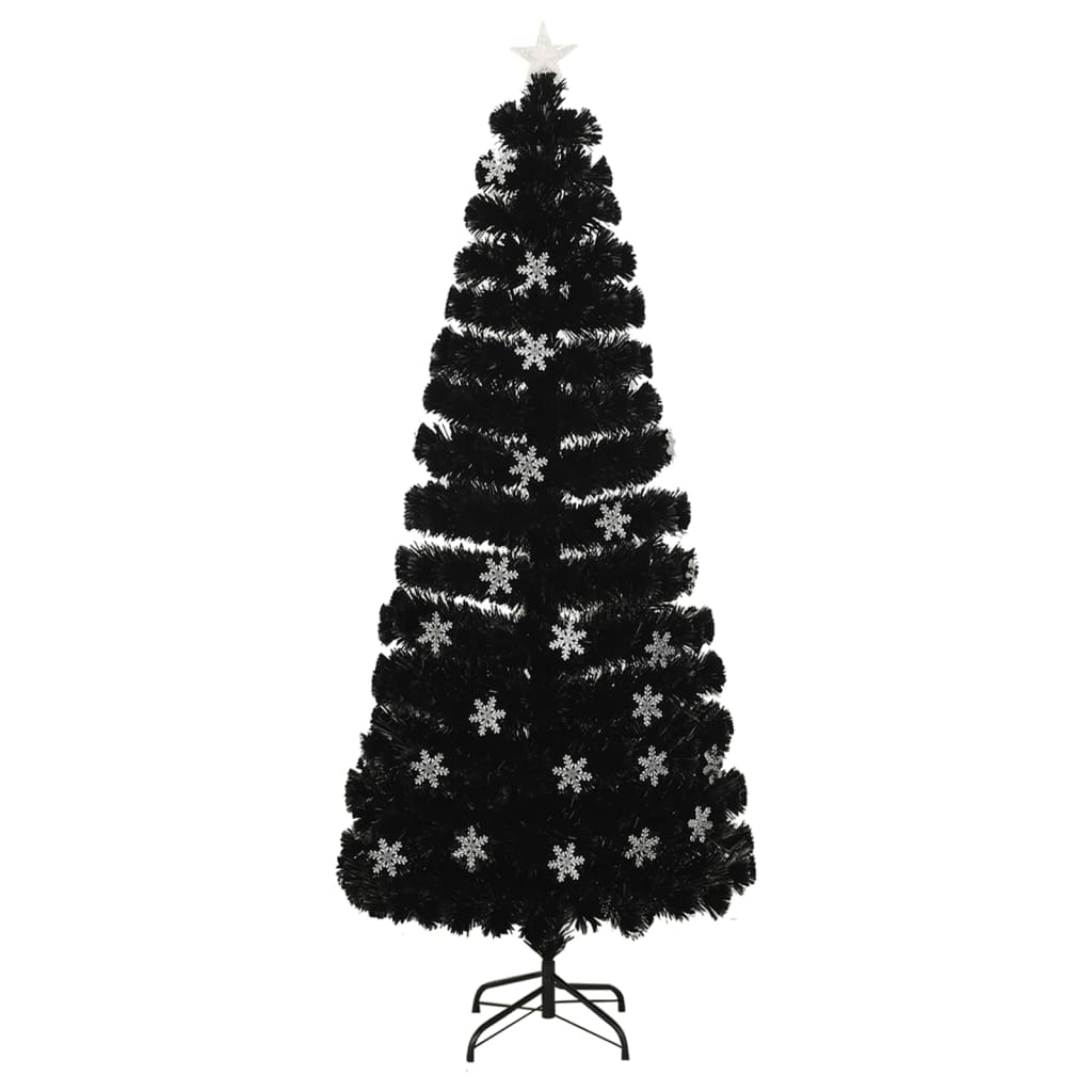 Vidaxl Choinka Ze Śnieżynkami Led, Czarna, 210 Cm, Światłowodowa